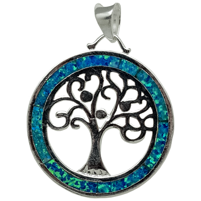 Sterling Silver and Opal Ring Tree of Life Pendant